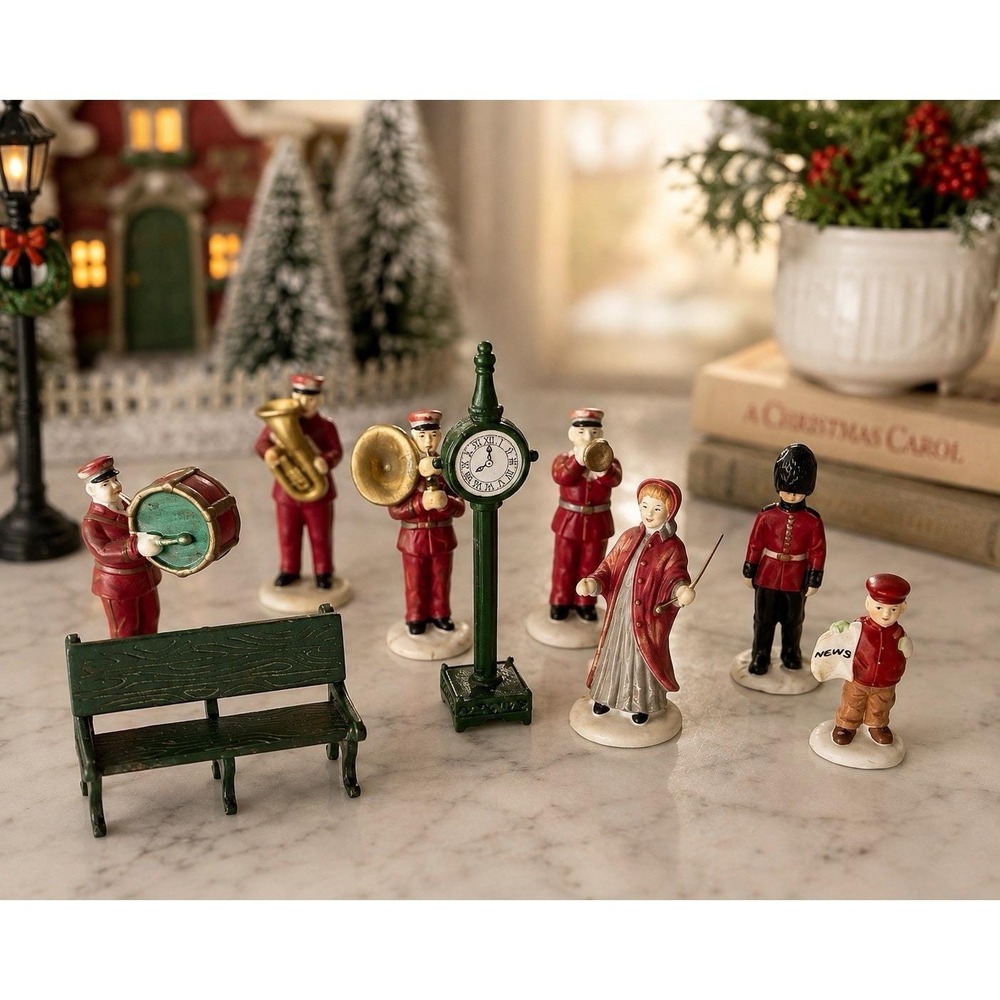 Vintage Dept 56 Village Accessories Lot 9 Marching Band Bench Clock Figures